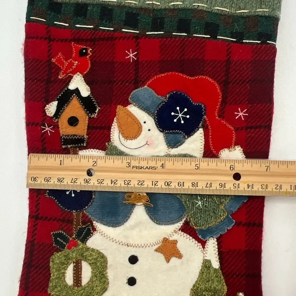 DAN DEE Collectors Choice Christmas Stocking Red Green 3D Snowman Applique Plaid